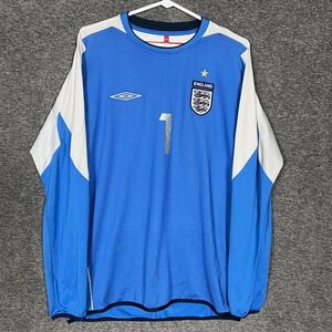Vintage England Soccer Jersey Mens Medium Blue Umbro James 1 2004 2006